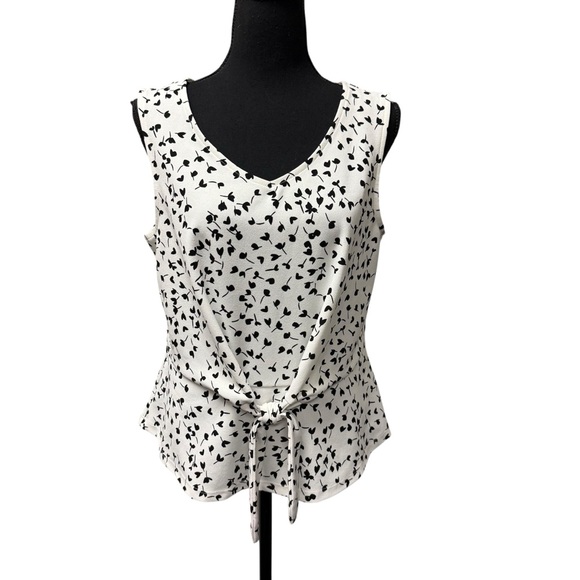 Talbots Tops - Talbots Petite LP Black White Floral Tie Front Sleeveless Blouse Top Work